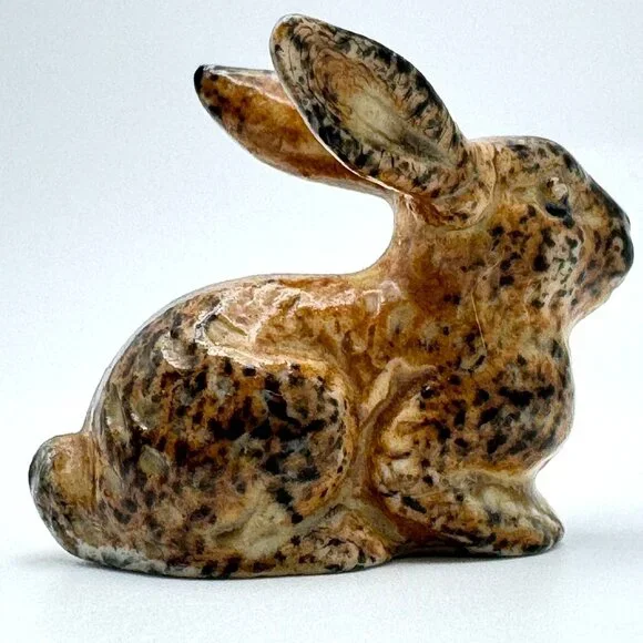 Brown Bunny Rabbit Miniature Figurine Glazed Vintage Ceramic Mottled - Picture 7 of 8